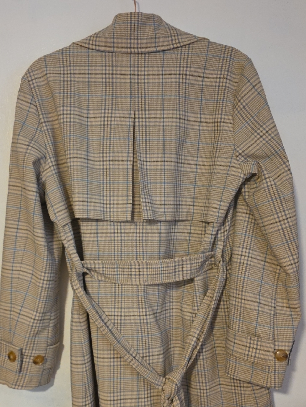Beaudette Double-Breasted Beige Plaid Trench Coat - Picture 9 of 10